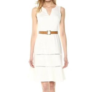 Nine West Fit & Flare Belted A-Line dress in white